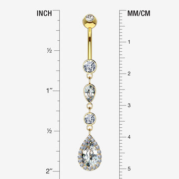 Detail View 1 of 14 Karat Gold Brilliant Teardrop Cascading Sparkle Belly Button Ring-Clear Gem